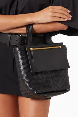 Buy Bottega Veneta Black Small Flip Flap Bag in Intrecciato