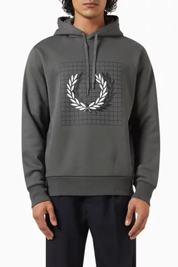Buy Fred Perry Green Laurel Wreath Grid Hooded Sweatshirt For Men