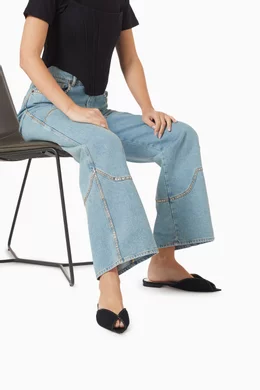 Buy Andrea Wazen Black Katy Crystal Flats in Tulle Satin For