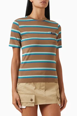 Buy Miu Miu Brown Striped T-shirt in Cotton Jersey For Women