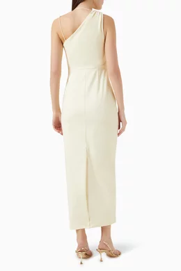 Buy Shona Joy Neutral Lani Asymmetrical Gathered Midi Dress For Women  Online | Ounass Qatar