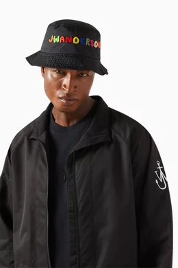 Buy JW Anderson Black Logo Bucket Hat in Nylon For Men  display picture 3