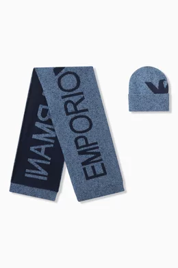 Buy Emporio Armani Blue Baby Beanie & Scarf Set in Wool  display picture 3
