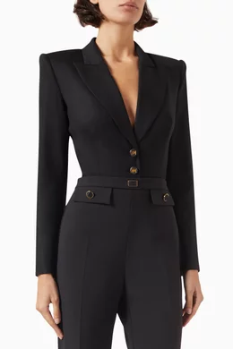 Buy Elisabetta Franchi Black Suit Jacket Bodysuit in Wool