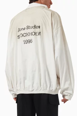 Buy Acne Studios White Logo Zipper Jacket in Cotton Poplin