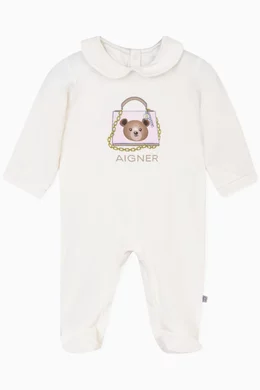 Buy AIGNER White Bag Print Onesie in Cotton For Baby Girls Online
