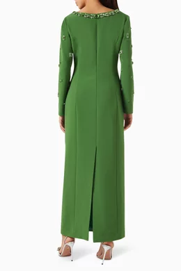 green emerald velvet dress Huishan Zhang