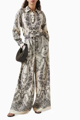 【Zimmermann】CRUSH DRAW WAIST PANT シルク リラックスパンツ Buy Zimmermann Neutral Crush Draw Waist Pants in Silk For