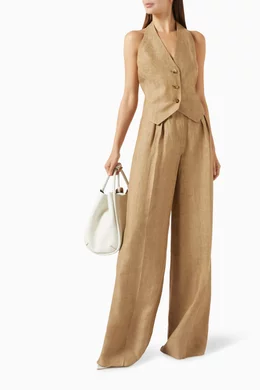 Buy Max Mara Neutral Sauro Waistcoat in Linen For Women