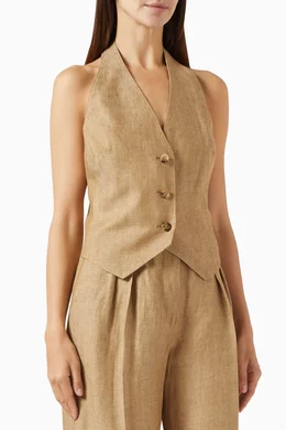 Buy Max Mara Neutral Sauro Waistcoat in Linen For Women