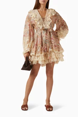 Buy Zimmermann Brown Rebellion Lace-Up Mini Dress in Silk-linen For Women  Online | Ounass Qatar