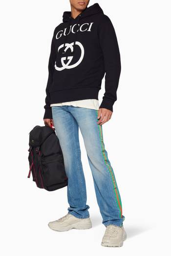 hover state of Black Interlocked GG Hoodie  