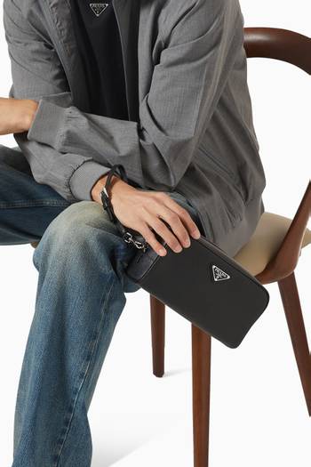 hover state of Triangle Logo Pouch in Saffiano Leather