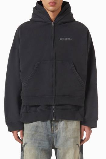 Layered Zip-up Hoodie in Dry Fleece