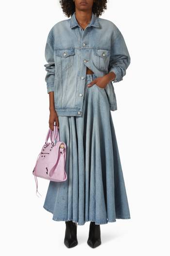 hover state of Godet Maxi Skirt in Denim