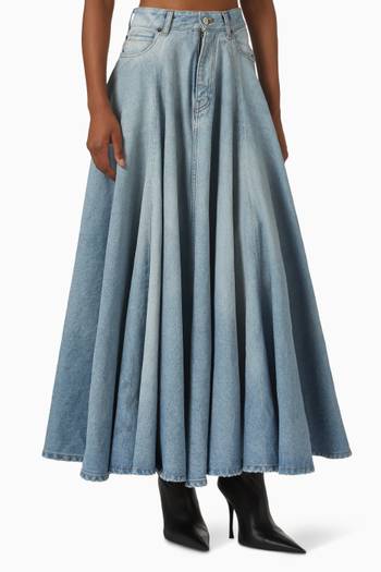 Godet Maxi Skirt in Denim