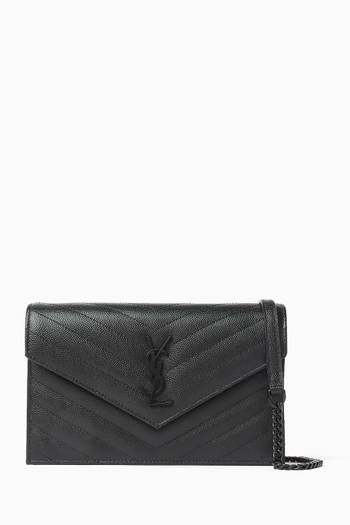 Cassandre Matelassé Envelope Chain Wallet in Leather