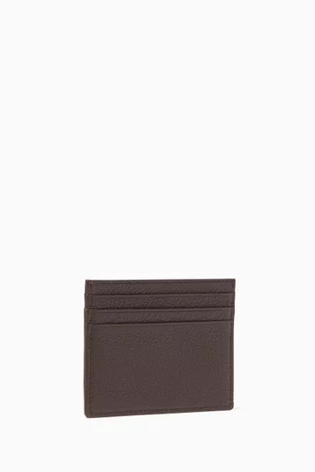 Brown Embossed Logo Leather Card Holder