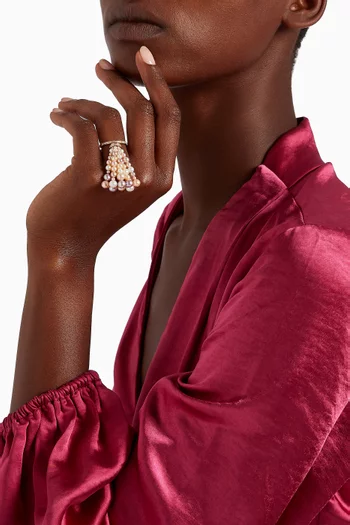 Bahar Diamond Tassel Ring with Pearls in 18kt Rose Gold 