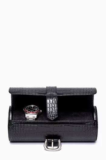 Brompton Three Watch Roll in Croc-Effect Leather  
