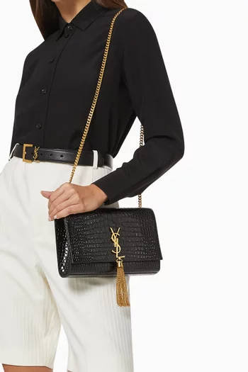 Medium Kate Bag in Croc-embossed Shiny Leather     