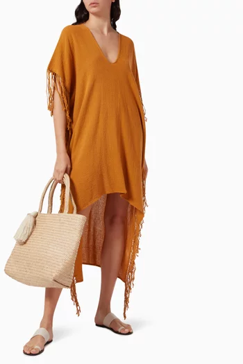 Butub Fringed Dress in Cotton Gauze   