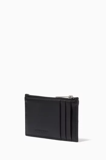 Zipped Card Case in Intrecciato Urban Leather  
