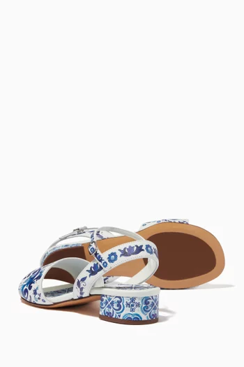 Majolica Print Sandals in Leather