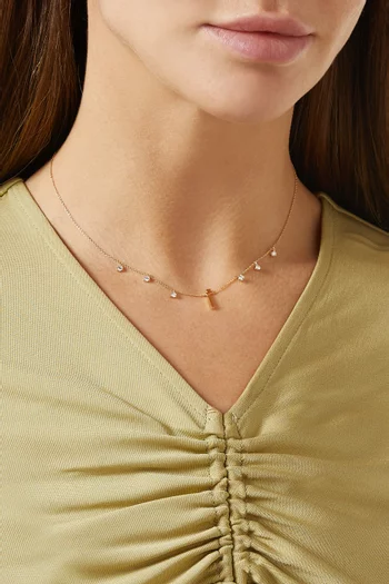 Diamond Droplets Initial Letter "A" Necklace in 18k Rose Gold