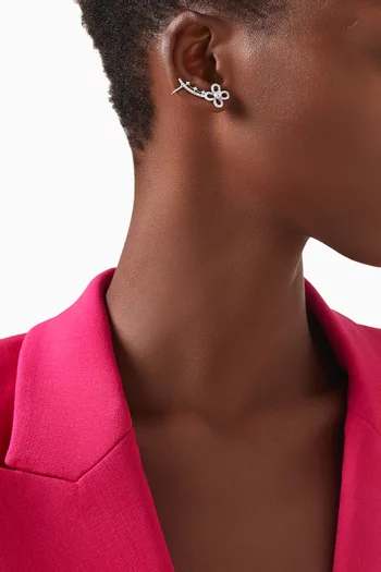 Flower Crystal Cuff Earrings in Sterling Silver