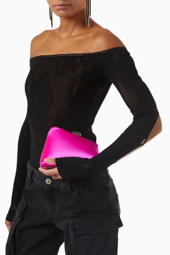 Large Asymmetrical Clutch in Leather & Satin