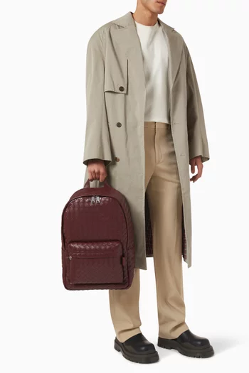 حقيبة ظهر كلاسيكية متوسطة بتصميم مجدول جلد ماعز