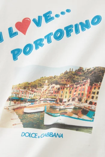 تي شيرت قطن جيرسيه بطبعة I Love Portofino