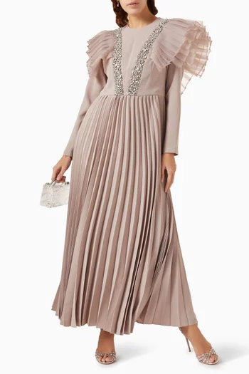 Fambelle Pleated Maxi Dress in Crepe
