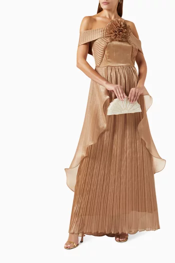 Pleated Off-The-Shoulders Gown
