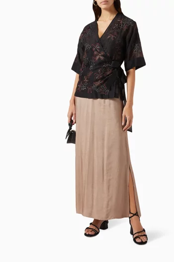 Sheer Wrap Top & Textured Dress Set in Chanderi Silk
