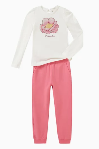 Floral-embroidered Sweatpants in Cotton