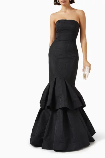 Strapless Ruffled Gown in Moire