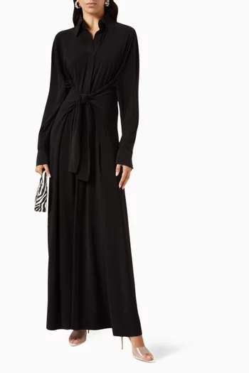 Oversized Ty Front NK Maxi Shirt Dress in Poly Lycra