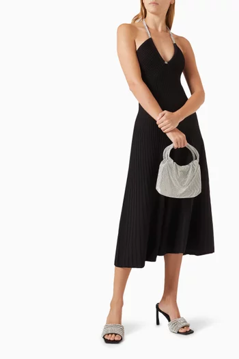 Sadira Crystal Halterneckline Midi Dress in Ribbed-knit