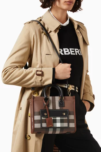 Mini Freya Tote Bag in Check Canvas & Leather
