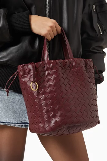 Small Castello Bucket Bag in Intreccio Leather