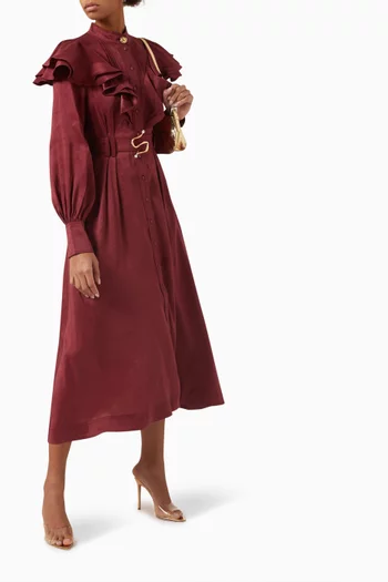 فستان إيزابيلا متوسط الطول بحزام كتان