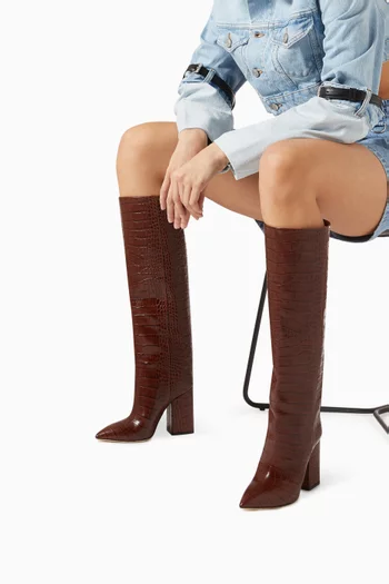 Anja 100 Knee Boots in Croc-embossed Leather