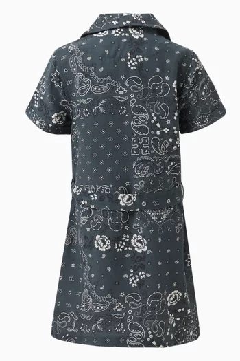 All-over Print Paisley Shirt Dress in Cupro-linen