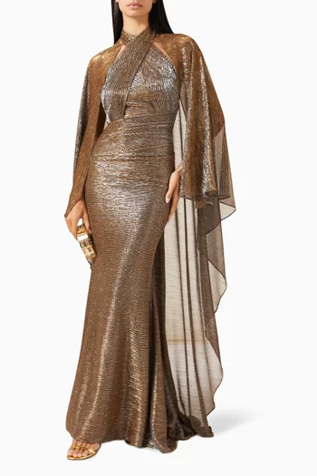 Pleated Sequin-embellished Mermaid Gown in Metallic-voile