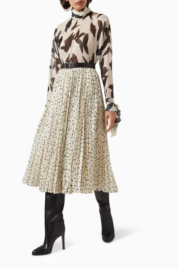 Pleated Polka-dot Print Midi Skirt in Georgette