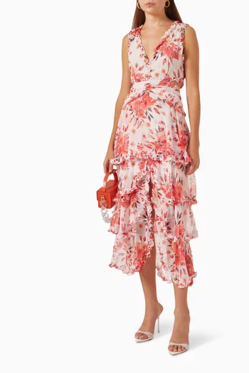 فستان إيفينت متعدد الطبقات بنقشة زهور
