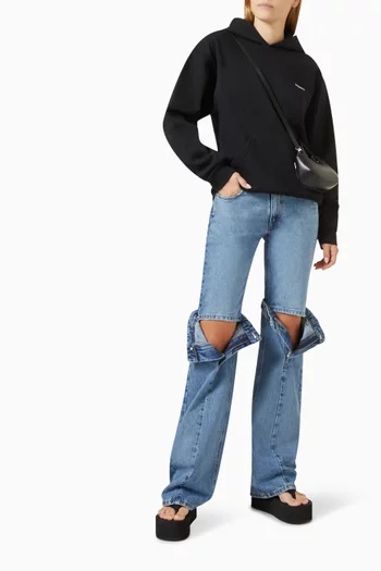 Open-Knee Panel Jeans in Cotton