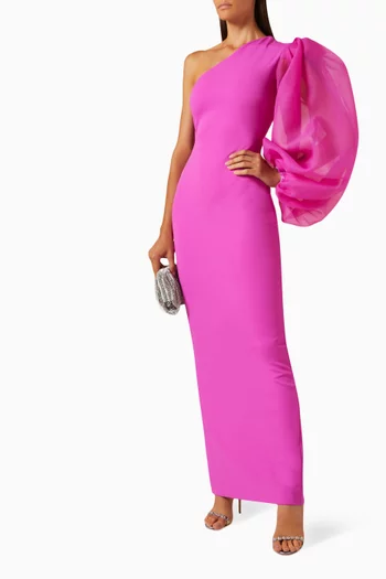 Hudson One-shoulder Maxi Dress in Crepe-knit & Organza